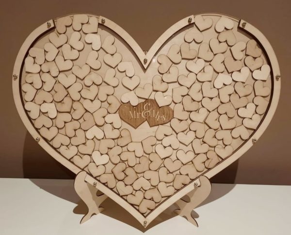 Large Wedding Guest Book with hearts (around 120 hearts) and Stand