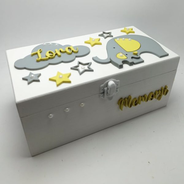 Keepsake Box - 20.5x11x9cm - Elephant Theme White