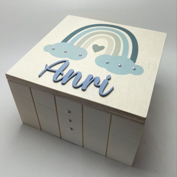 Keepsake Wooden Box - 18x18x11cm - Rainbow Theme