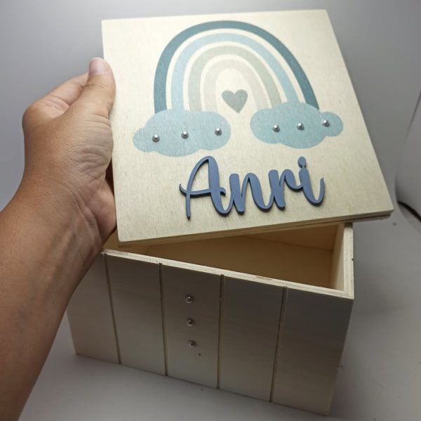 Keepsake Wooden Box - 18x18x11cm - Rainbow Theme - Image 2