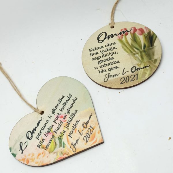 Printed Wall Hanging Hearts or Round - 10x9cm