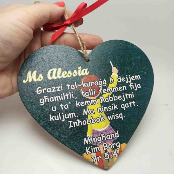 Wooden Heart - Thank You Teacher - 15x13cm