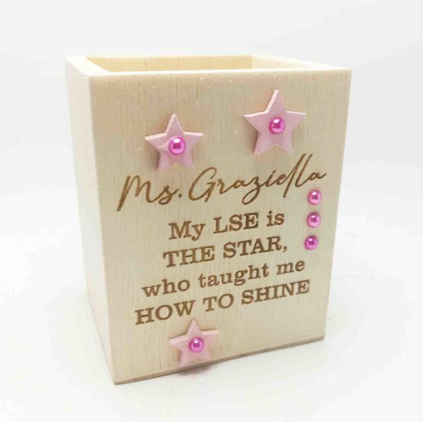 Engraved Pencil Holder Box with Stars - LSE