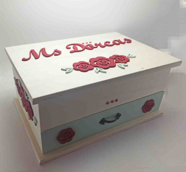 Wood Jewel Box with Mirror and Drawer - 26.5x18.5x12cm