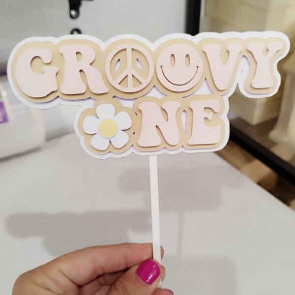 Wooden Cake Topper - Groovy Print