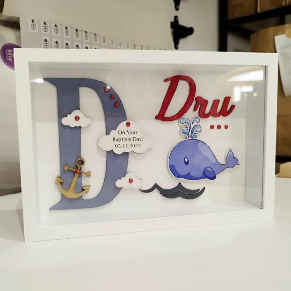 Baby Box Frame with Glass -  Whale Theme