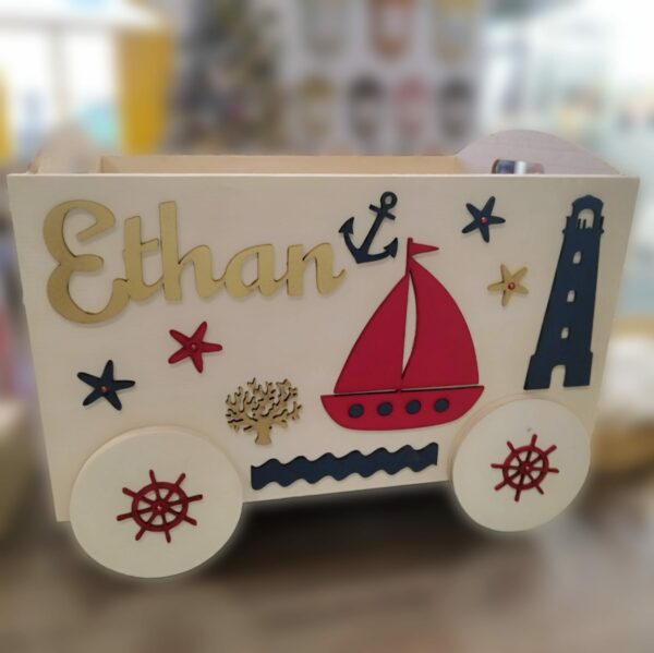 Personalised Kid's Toy Box - Lighthouse & Sea