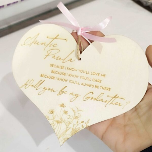 Wooden Heart - Godmother - 15x13cm