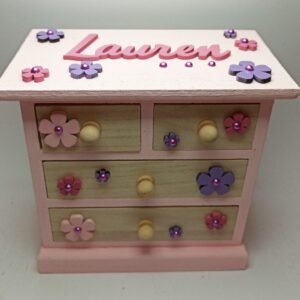 Light Pink Wooden Cabinet with 2 large and 2 small drawers - 17cm x 10cm x 15,8cm