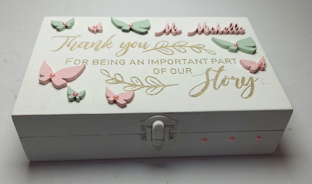 Rectangular Box 18x12x5cm - Butterlies Theme - White Background