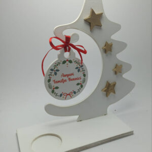 Wooden White Christmas Tree with Golden Stars and Candle Holder