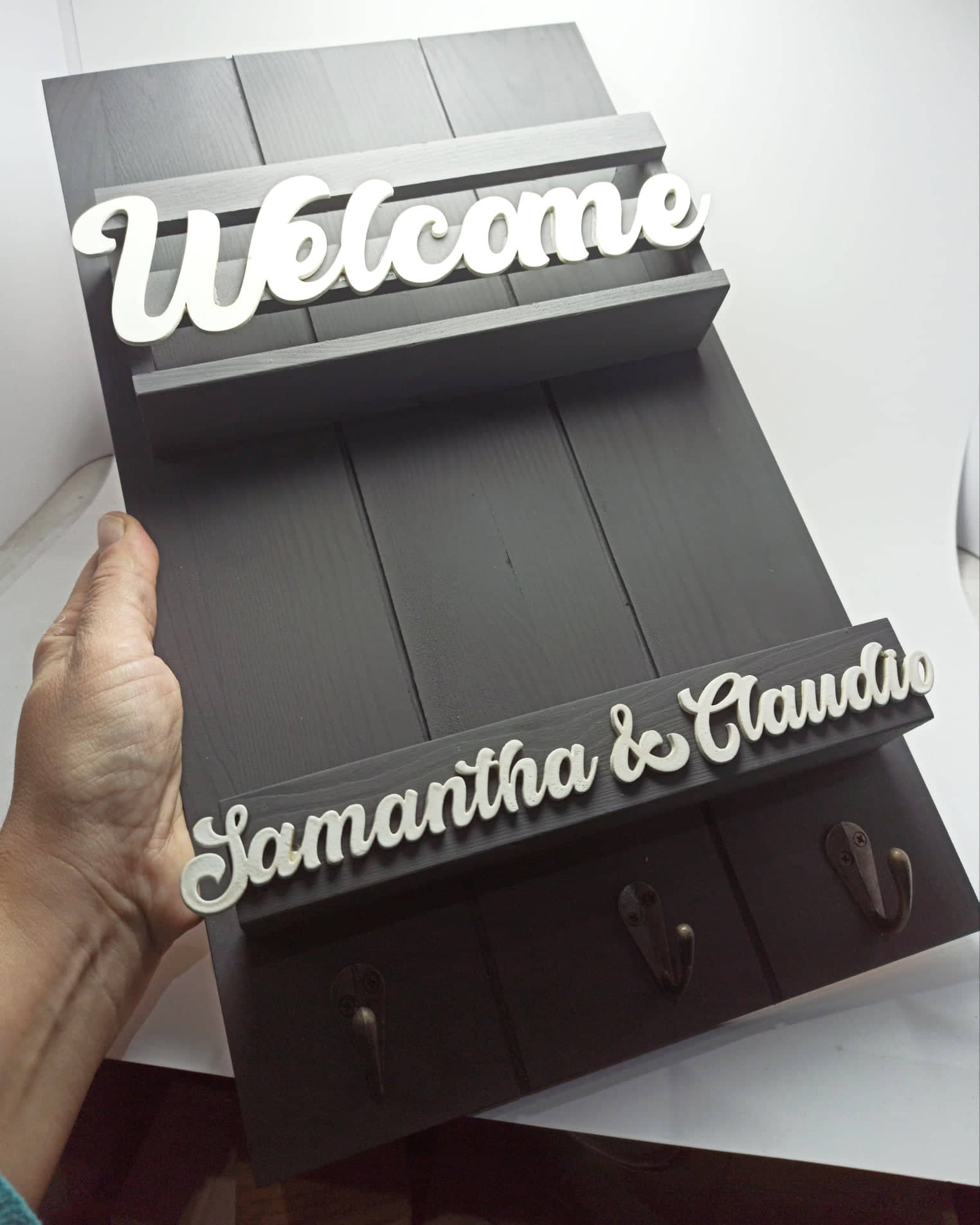 Personalised Key Holder Board with 3 Hangers - Image 10