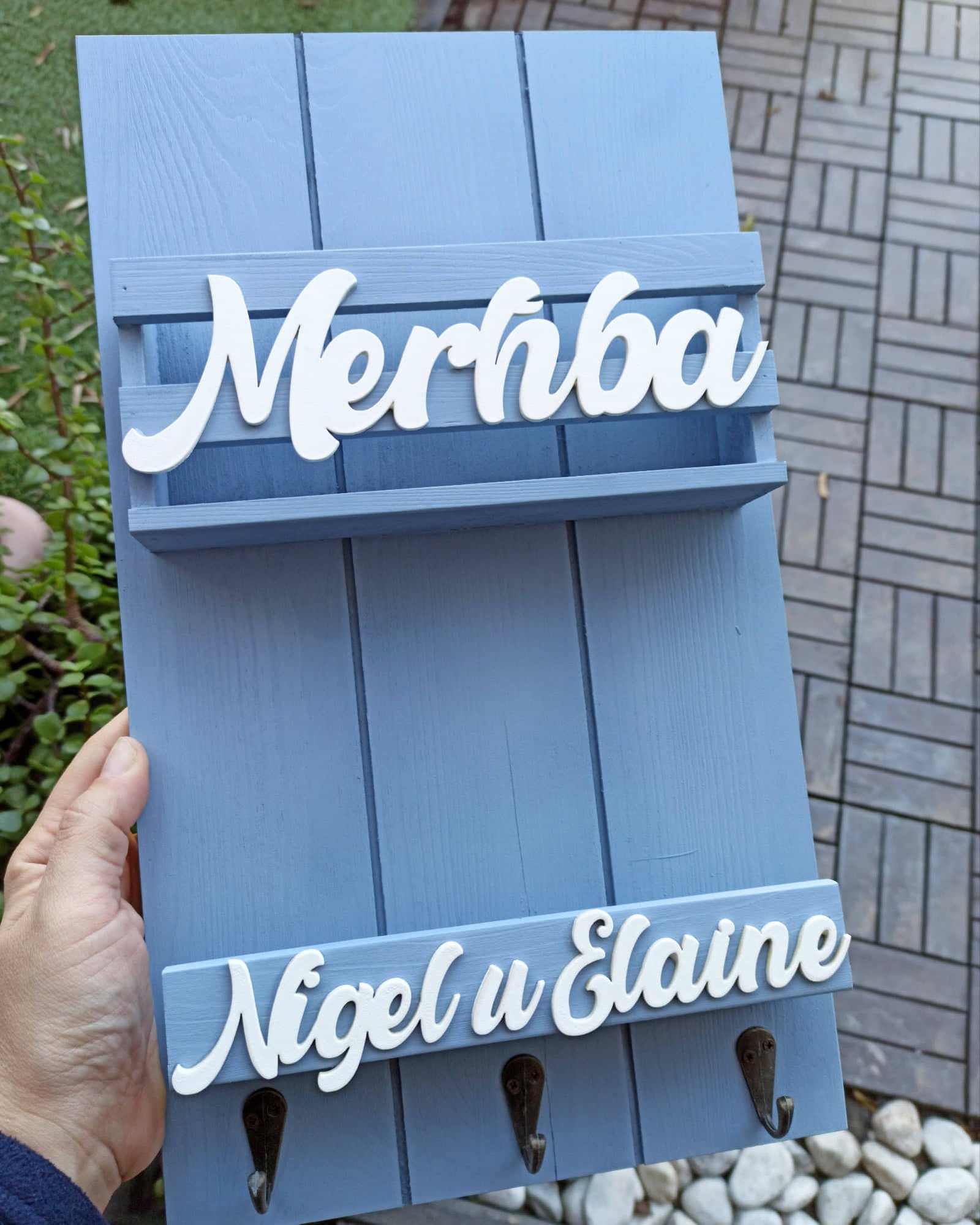 Personalised Key Holder Board with 3 Hangers - Image 9