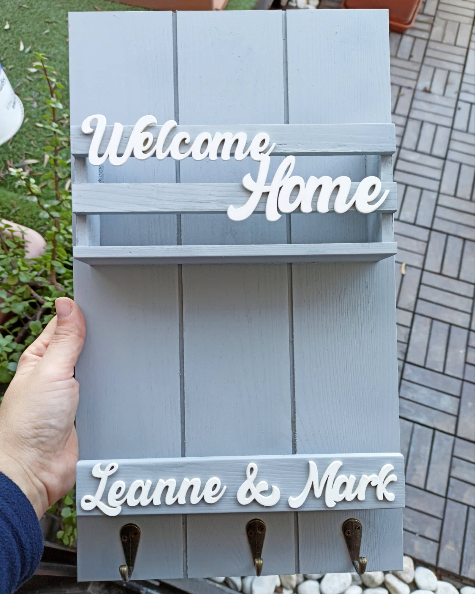 Personalised Key Holder Board with 3 Hangers - Image 12