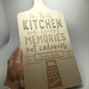 Wooden Beech Cutting Board - 'In this kitchen we count memories not calories' including Family Surname