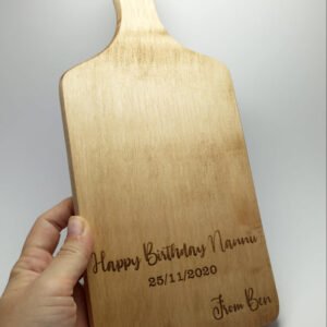 Personalised Wooden Beech Cutting Board with Handle - Happy Birthday - 30.5cmx14cmx1.5cm