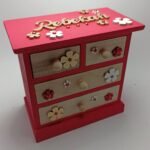 Red Wooden Cabinet with 2 large and 2 small drawers