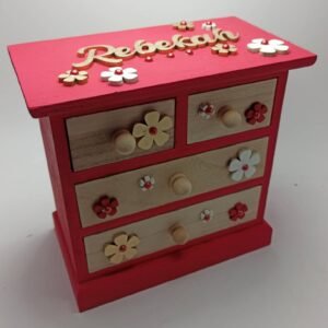 Red Wooden Cabinet with 2 large and 2 small drawers