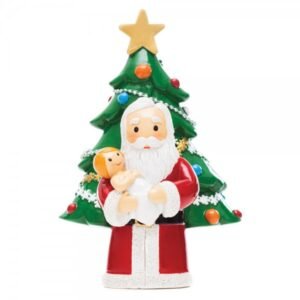 Santa holding baby Jesus with Christmas Tree