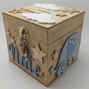 Money box with lock - Elephant and Stars Theme