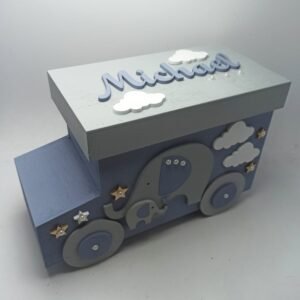 Wooden Box Truck with Wheels - Elephants Theme 2