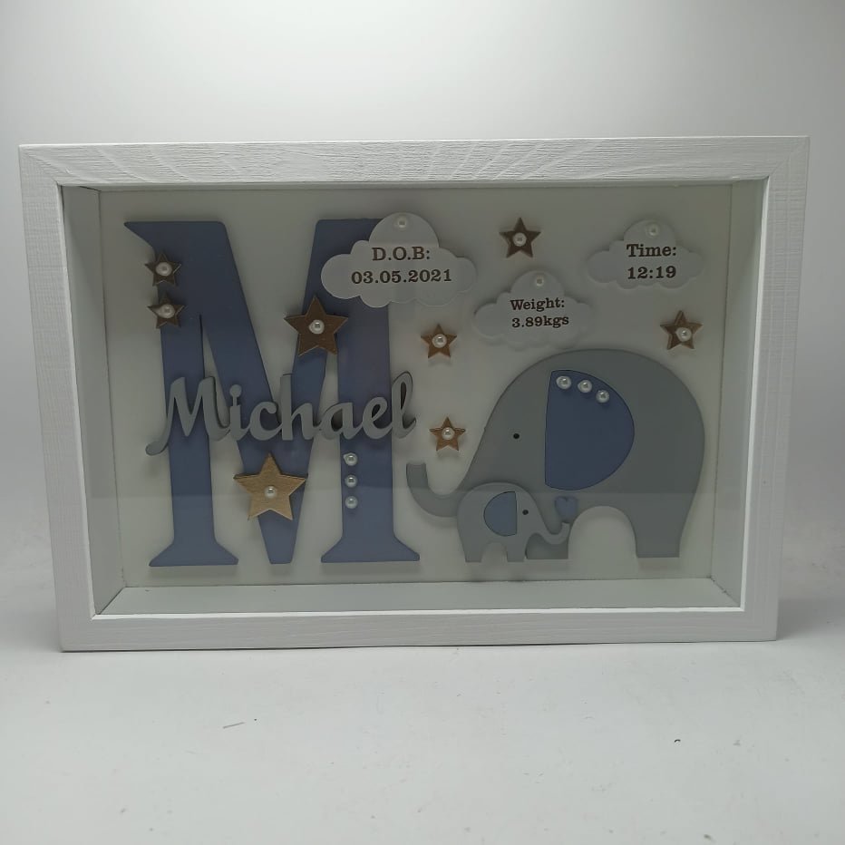 Baby Box Frame with Glass - Elephants Theme 2