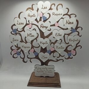 Wooden Class Tree with student names - pink and blue hearts - 1-20/1-25 names