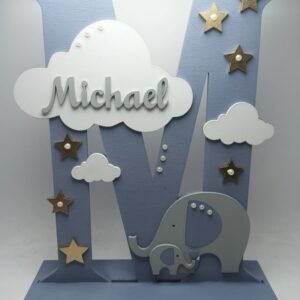 Standing Initial - Elephant Theme with Clouds
