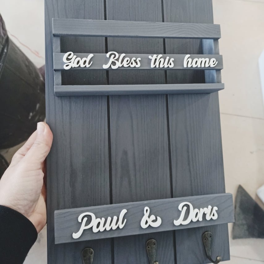 Personalised Key Holder Board with 3 Hangers - Image 19