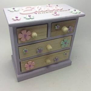 Light Purple Wooden Cabinet with 2 large and 2 small drawers - 17cm x 10cm x 15,8cm