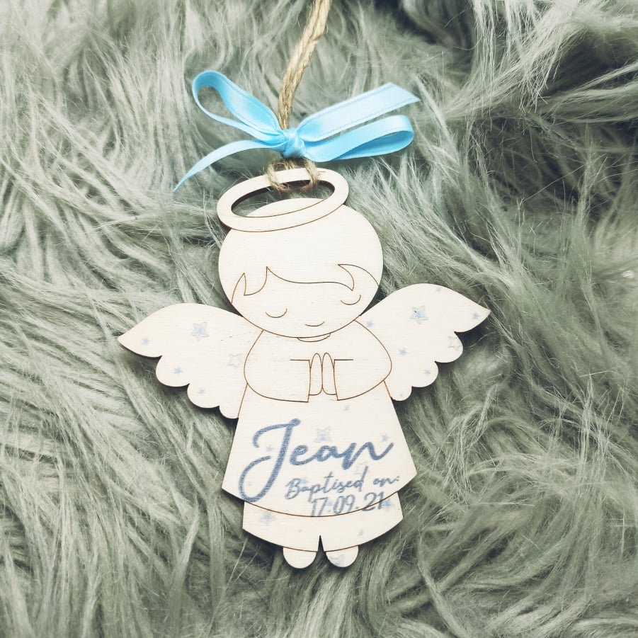 Print on Wooden Angel - Boy - 9.6x10