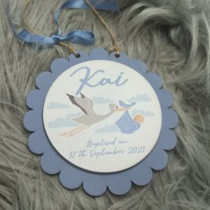 Wooden Hanging Plaque - Hand painted and Print - Boy/Girl - 12x12cm