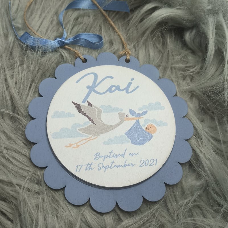 Wooden Hanging Plaque - Hand painted and Print - Boy/Girl - 12x12cm