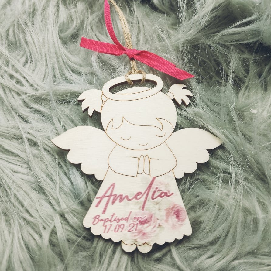 Print on Wooden Angel - Girl - 9.6x10