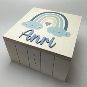 Keepsake Wooden Box - 18x18x11cm - Rainbow Theme
