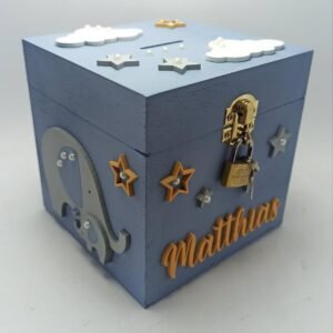 Money box with lock - Elephant and Stars Theme 2