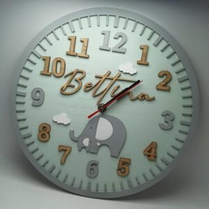 Personalised Hand Painted Clock - Elephant Theme 2