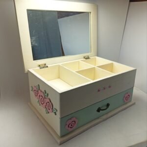 Wood Jewel Box with Mirror and Drawer – 26.5×18.5x12cm