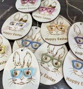 Wooden Easter Egg - Rabbit with glasses
