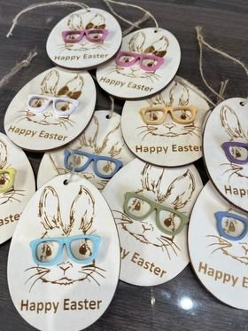Wooden Easter Egg - Rabbit with glasses