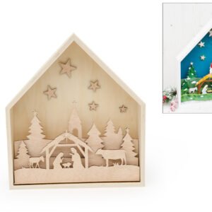 FRAME HOUSE 31X7.2X35CM W/NATIVITY FAMILY