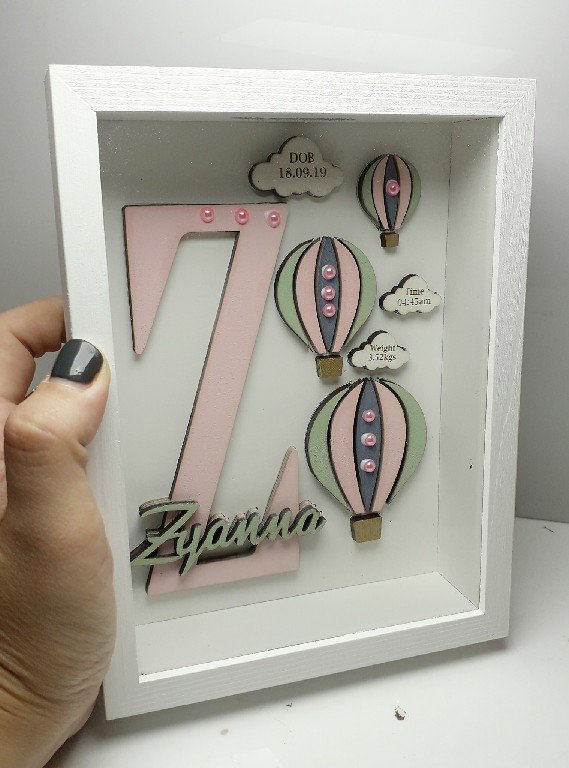 Baby Box Frame with Glass - Hot Air Ballon Theme - Image 2