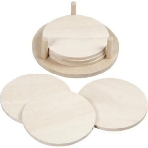 Wooden coaster set 6pc in holder