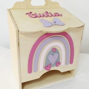 Diaper Holder Wood Box - Rainbow & Bow