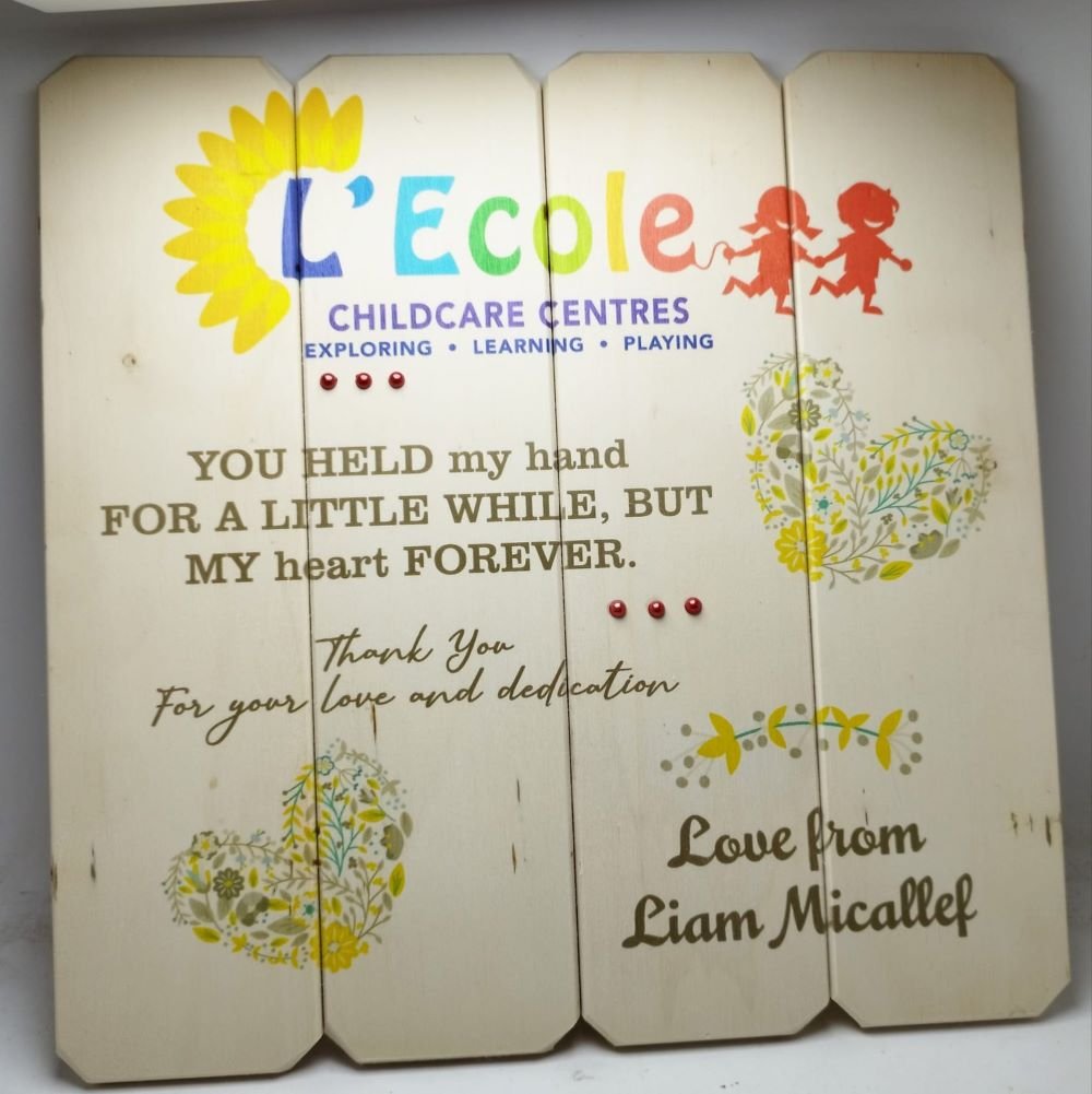 Wooden Slatted Board - Thank you Childcare - 30x30x1.7cm