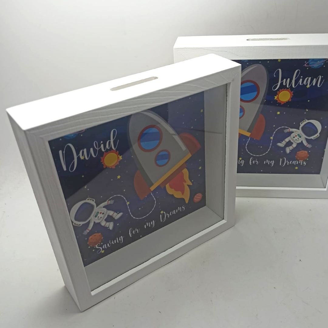 Personalized Moneybox Frame - Rocket & Astronaut
