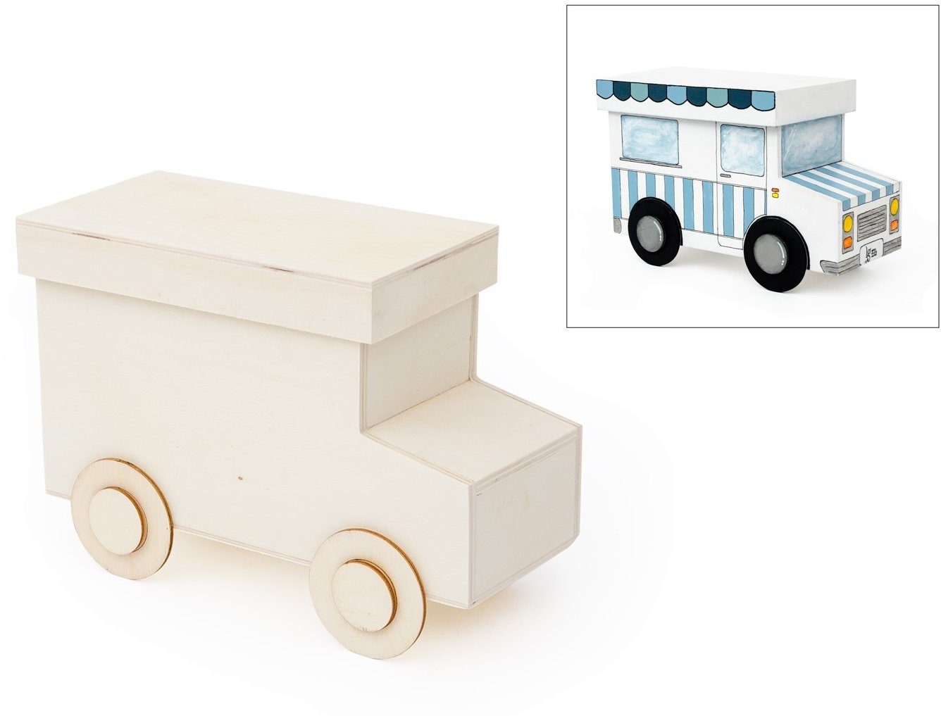 Wooden Box Truck - 22x10x13CM with wheels D.5.5cm (Not painted - in wood finish)