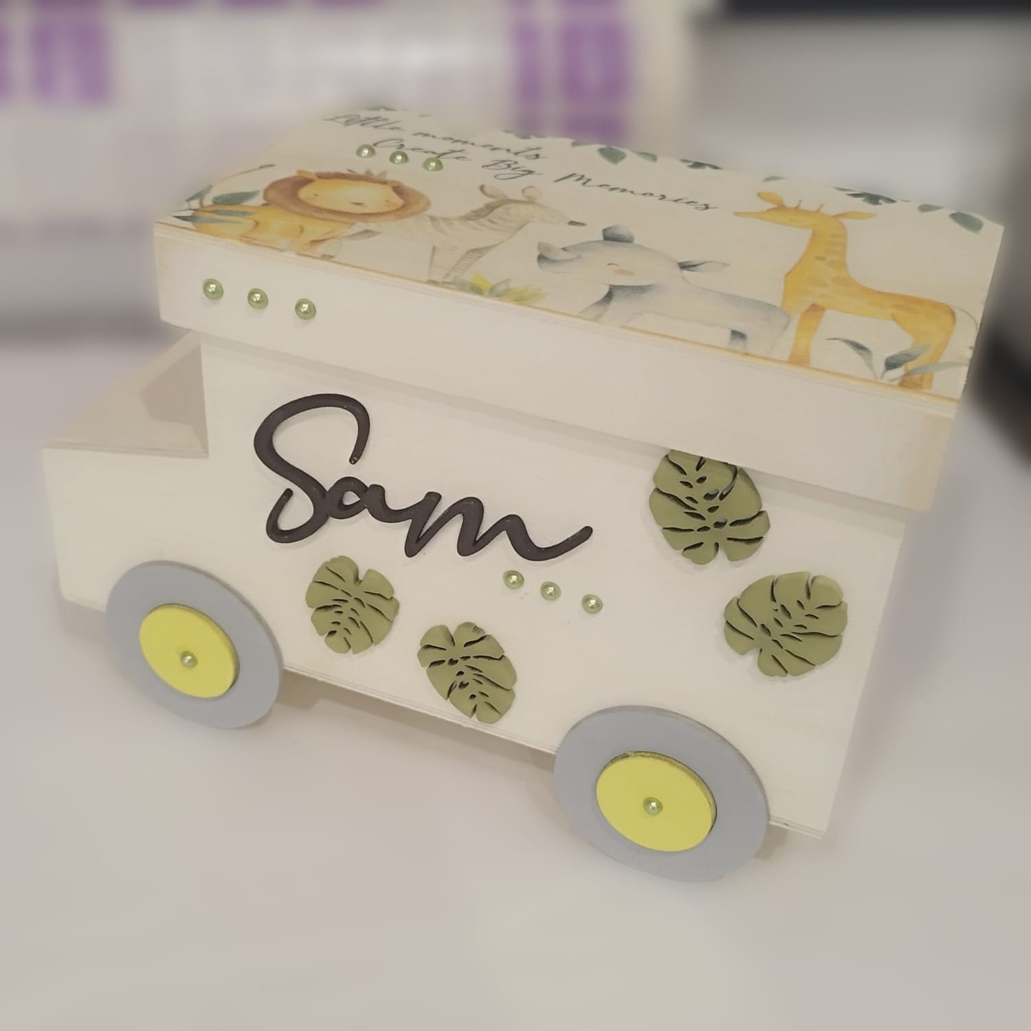 Wooden Box Truck with Wheels - Animal Print
