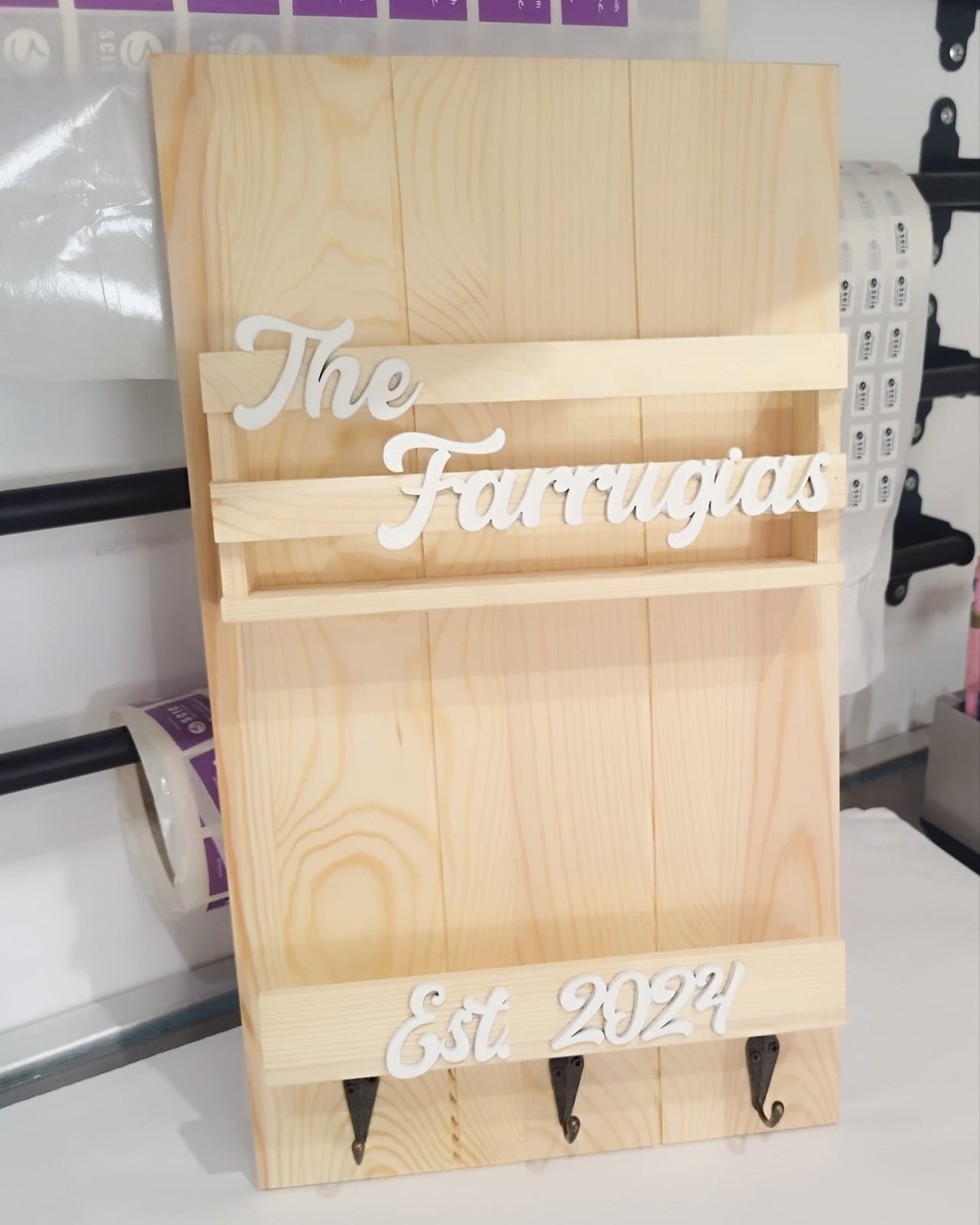 Personalised Key Holder Board with 3 Hangers - Image 2