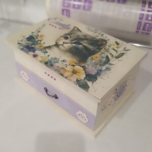 Wood Jewel Box with Mirror and Drawer - with Print